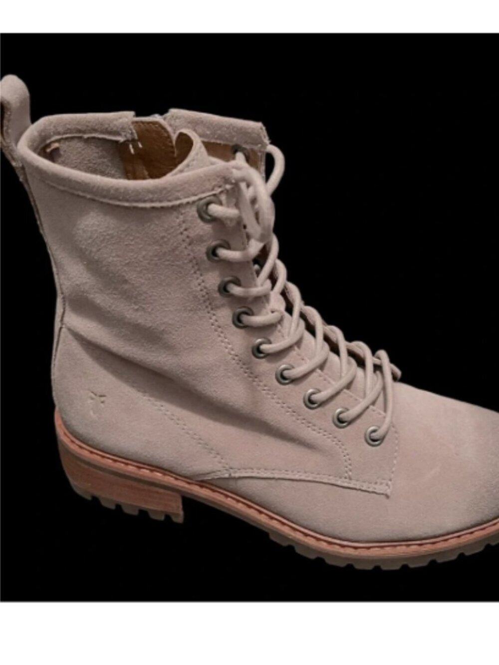 $389 Frye Veronica Combat Lace Up Grey Tan Real Suede Soft Leather Ankle Boot